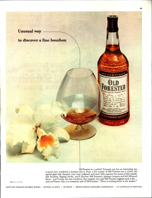 1955 Old Forester Kentucky Straight Bourbon Whiskey Vintage Print Ad flower a5