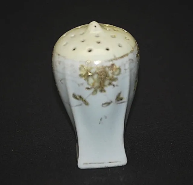 Old Vintage Porcelain Single Salt or Pepper Shaker White & Custard w Gold Trim
