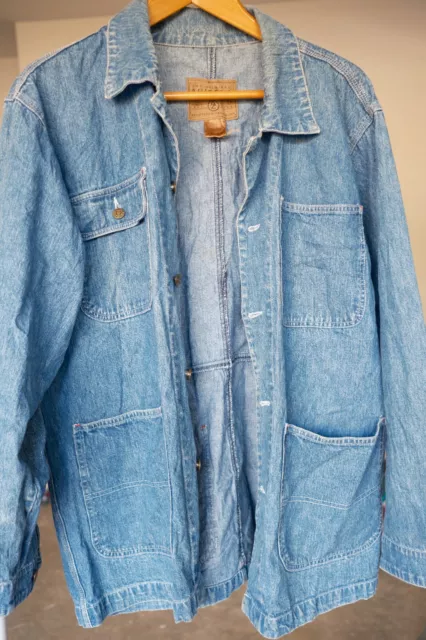 Vintage Arizona Jean Co Blue Denim Jacket Long Back Pocket Mens Size M Oversized