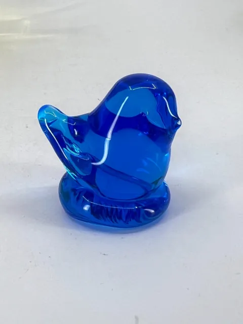 1970 Vintage Cobalt Glass Blue Bird of Happiness Baby Sparrow Bird Figurine TINY