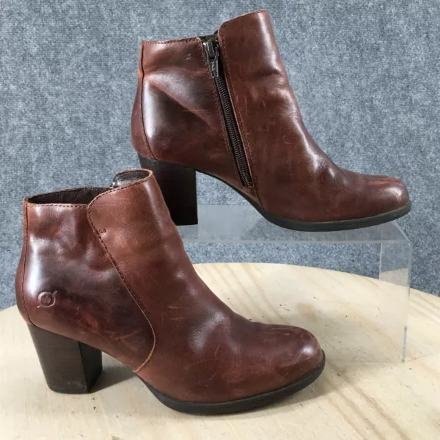 Born Boots Womens 6.5 M Side Zip Heels Ankle Bootie Brown Leather Casual Comfort