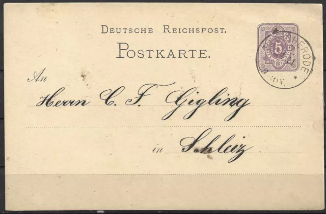 DR 1878 Ganzsachen.Postkarte P 5 ! - 5 Pf.viol Rp., Bleicherode -Schleiz