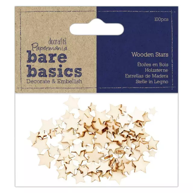 100 x Papermania Bare Basics Mini Wooden Stars Card Making Scrapbooking Crafts