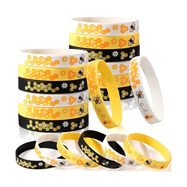 Bee Bracelet Silicone Bee Wristband Assorted Color Bee Theme Party Favors Bee...