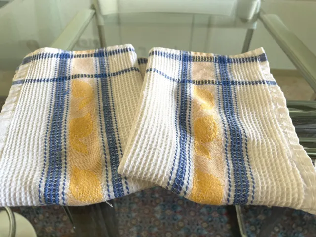 Waffelbrett Küchenhandtücher,2 Stück,Weiß,blau/gelbe Streifen,Baumwolle,67x 50cm