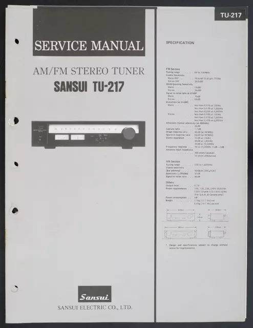 Original SANSUI TU-217 AM/FM Stereo Tuner Service-Manual/Diagram/Parts List o151