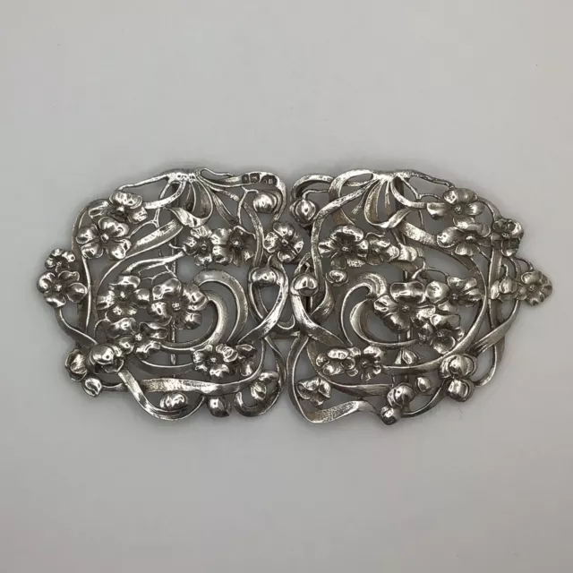 Art Nouveau 1902 Solid Silver Silver Floral Belt Buckle By William Comyns & Son