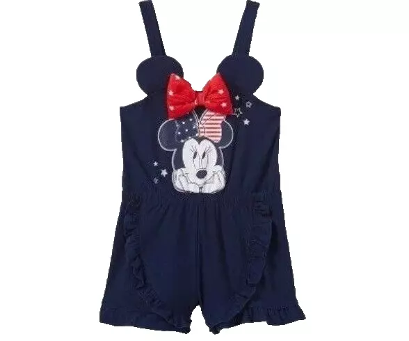 Disney Junior Minnie Mouse Toddler Size 3T Navy Blue Ruffle Trim Tank Romper