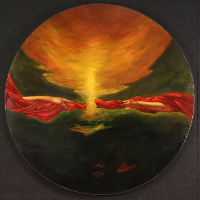 Dipinto italiano rotondo quadro olio su tela firmato datato 1988 espressionista