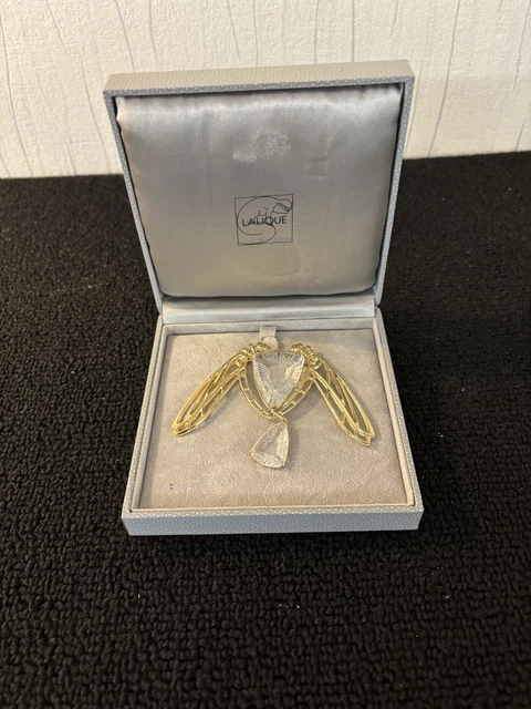 Broche Vintage Lalique En Plaqué Or Et Cristal - Bijou Ancien Doré Avec Cabochons