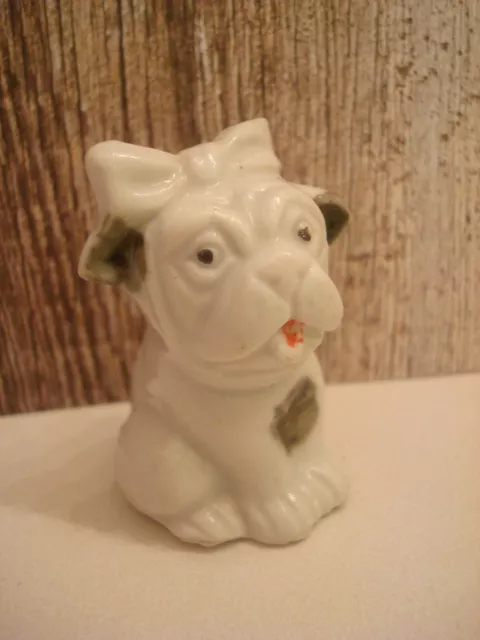 French Bulldog Dog With Toothache Frenchie Figurine Porcelain  Mid Century Japan