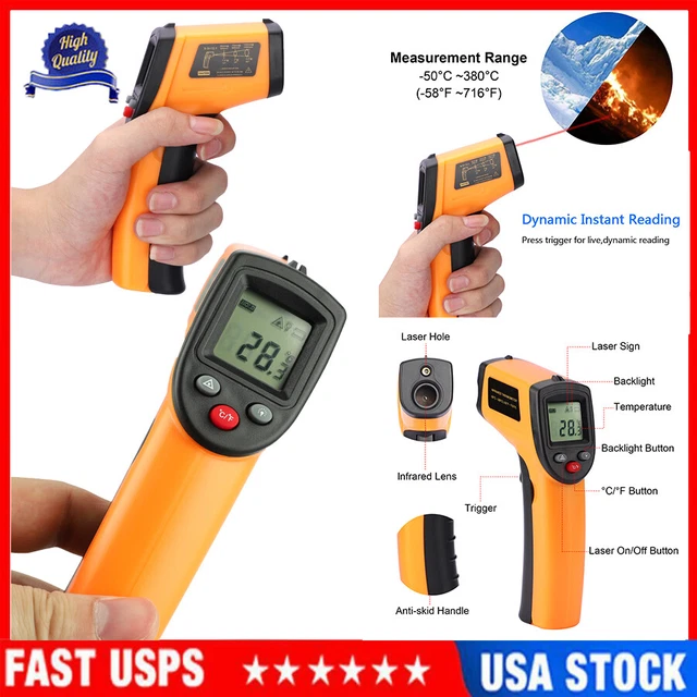 Industrial Infrared Thermometer, Non-Contact Digital Temperature Gun, -58~716℉