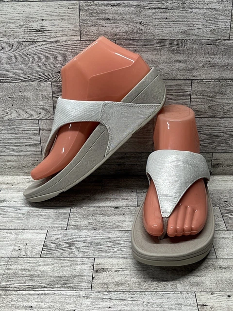 Fitflop Womens Shoes Lulu Silver Shimmer Size 7 Toe Thong Sandals NEW