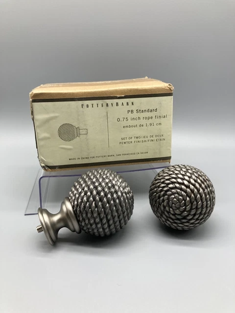 Pottery Barn PB Standard 0.75" Curtain Rod Rope Finial Set of 2 - Pewter Finish