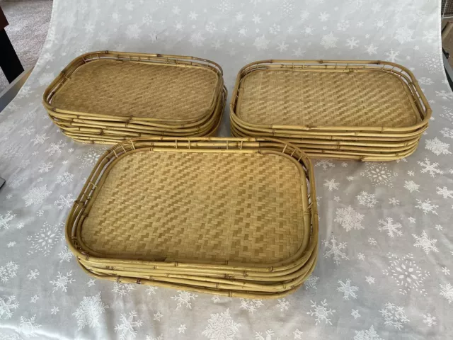 Vintage MCM Bamboo Woven Rattan Wicker Serving Trays Tiki Bar 19 x 13, 20 Avail