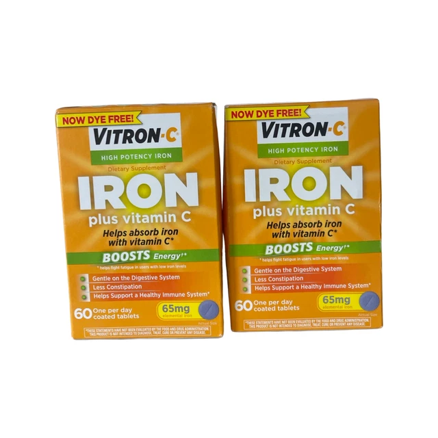 2 PACK VITRONC Iron Supplement High Potency Iron Vitamin C 60 tabs ea