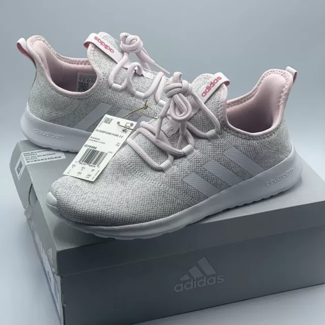 ADIDAS  Girls CLOUDFOAM PURE 2.0 SHOES Size 7 GY6588 Gray White Pink