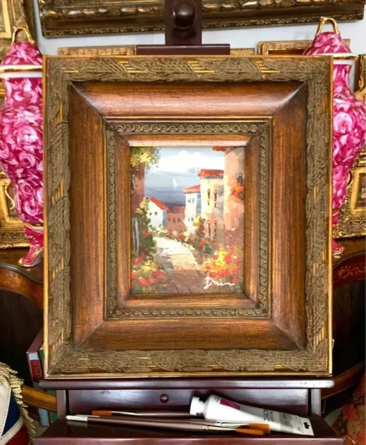 Oil Painting of City Scenery with Lovely Colors Signed in Heavy Wooden Frame