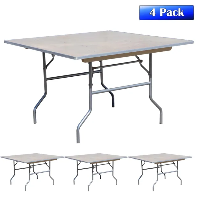 60 in Wood Square Folding Table 4 Pack Heavy Duty Party Event Office Reception