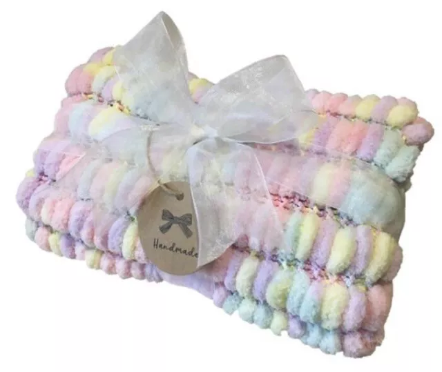 Luxuriously Soft Pompom Baby Blanket Rainbow 40 x 45 cm