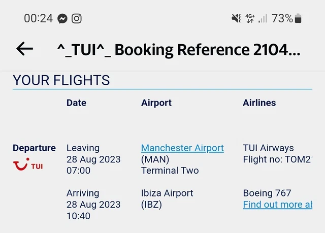 Manchester To Ibiza Return Flight Tickets 28th August Until 1st September