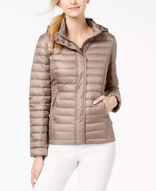 32 DEGREES Packable Hooded Down Puffer Coat, Size Small Taupe