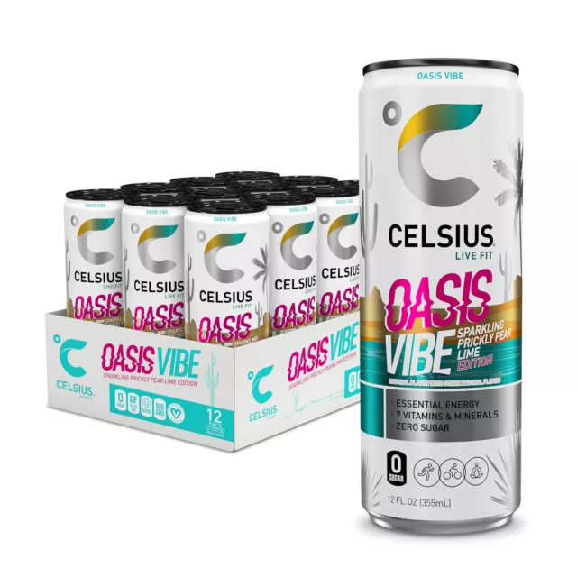 celsius sparkling oasis vibe, functional essential energy drink, 12 fl oz (pack