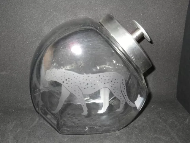 New Etched Cheetah Glass Cookie Treat Candy Storage Jar Canister