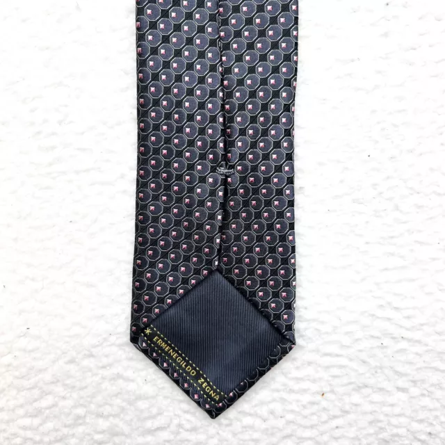 ERMENEGILDO ZEGNA Recent Geometric 100% Silk Mens Luxury Thick Tie 3.5 x 58