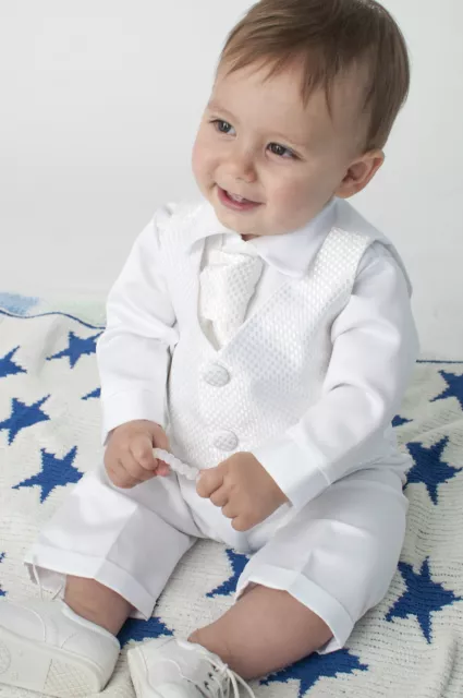 Baby Boys 4 Piece Christening Outfit / Christening Suit White Check
