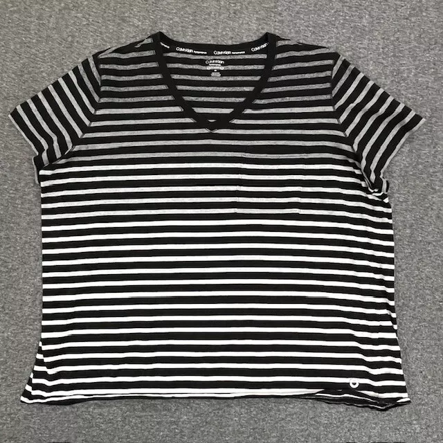 Calvin Klein Top Womens 3X Short Sleeve Pullover Black Gray White Stripe