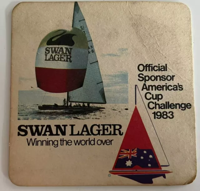 RARE ! SWAN LARGER - AMERICA's CUP 1983 Beer pub coaster