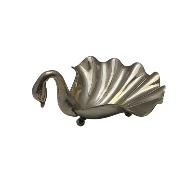 Swan Silver Coloured Metal Trinket or Serving Dish 14 cm Wide - Vintage