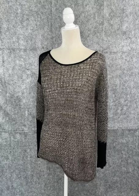 Dex Asymmetric Crochet Knit Sweater Wool Blend Lightweight Pullover Beige M