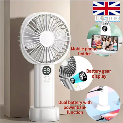 Portable Hand-held Fan Mini Desk Fan Cooler 3-Modes Cooling USB Rechargeable UK