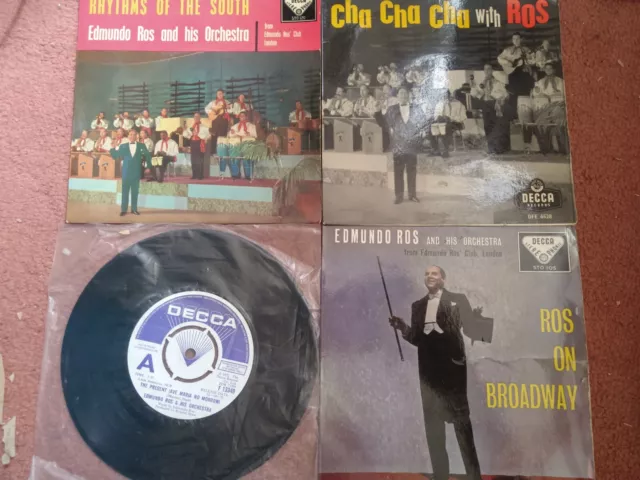 4 x  7" Vintage Edmundo Ros VG+ Vinyl Records inc rare Demonstration Disc