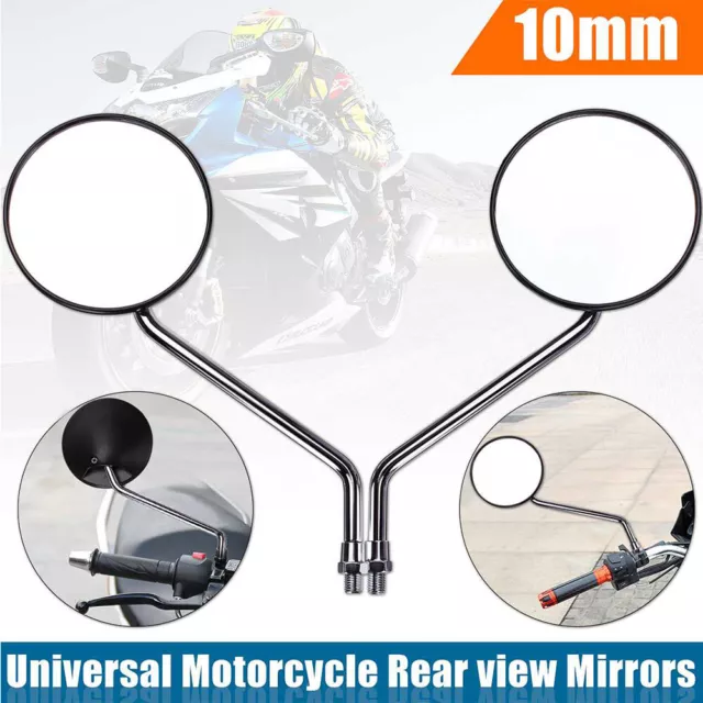 Chrome 10mm Classic Motorcycle Bike Scooter Rear View Side Mirrors Universal