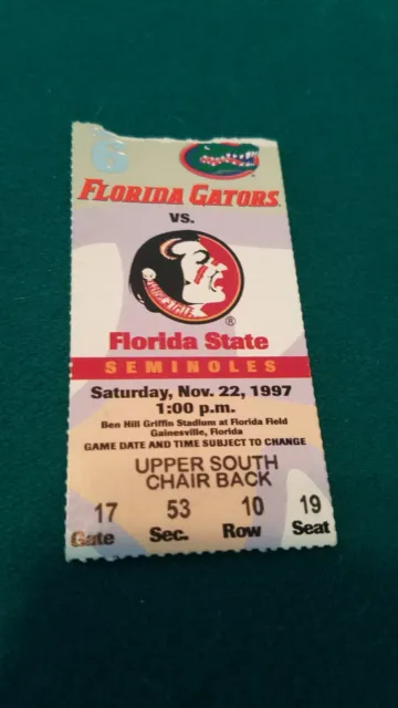 1997 Florida Gators vs. Florida State Football Ticket Stub