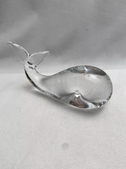 Hand Blown Glass Whale Paperweight Figurine Clear Polished Bottom
