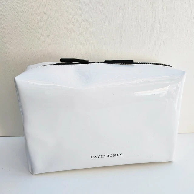 DAVID JONES WHITE Faux Patent Leather Large Makeup Cosmetics Bag Pouch
