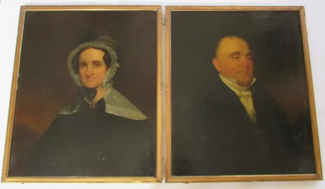Rare Pair Antique Late 18th Early 19th Century Oil Portrait Paintings