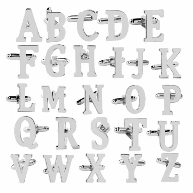 Men's Stainless Silver Shirt Cufflinks Initial Letter Alphabet Formal Wedding