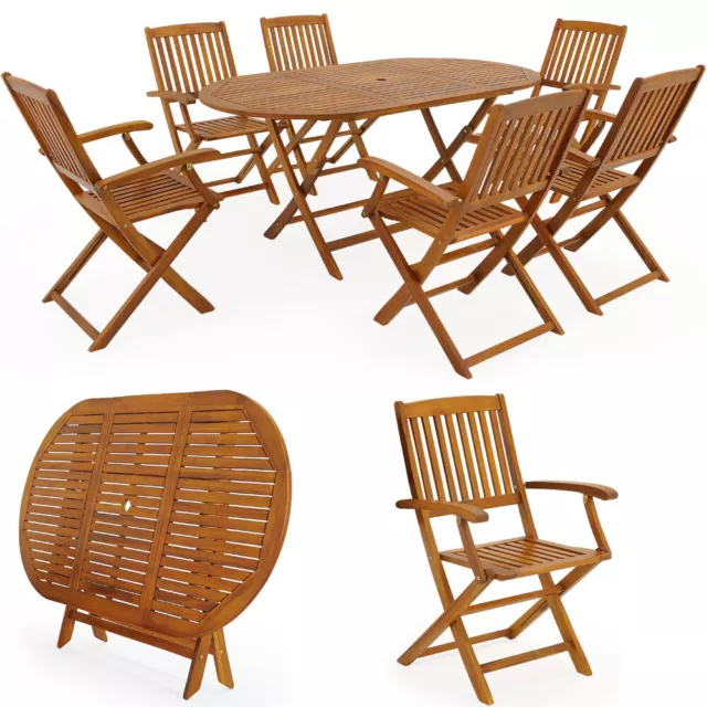 CASARIA® Oval Dining Table & 6 Chairs Acacia Wood Foldable Dining Furniture Set