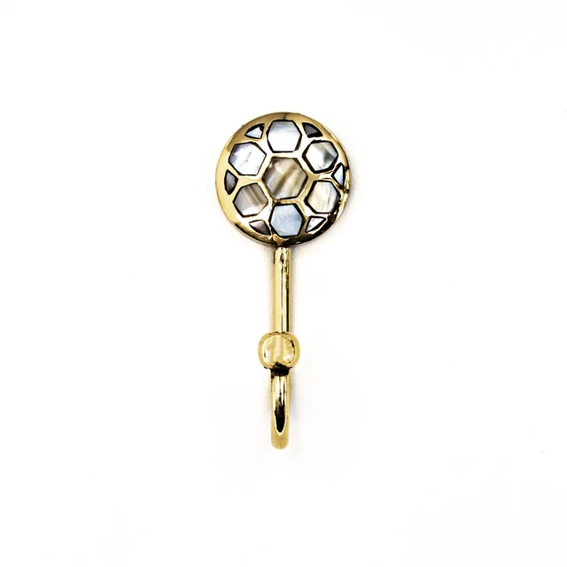 Small Gold and Pearl Honeycomb Wall Hook - GoldWhite - brass, Coat Hook, moth...