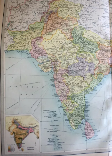 India and Farther India Balochistan c 1920 large detailed map population density 2