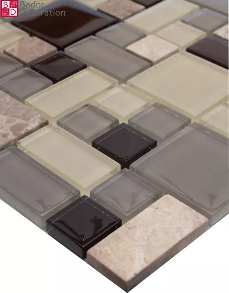 Pâte de Verre Marbré Mosaïque Carrelage Noir Blanc Beige Gris 30x30 CM 8mm