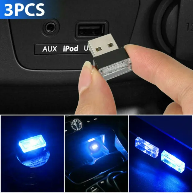 3x Mini LED USB Car Interior Light Neon Atmosphere Ambient Lamp Accessories Blue