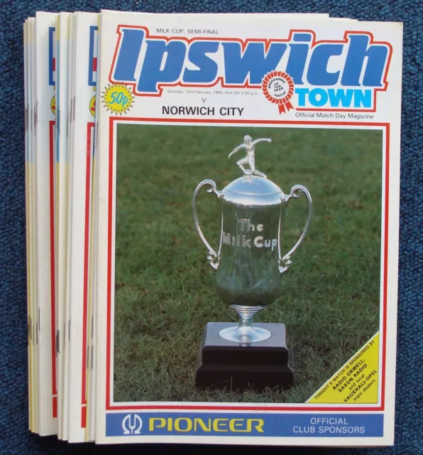 IPSWICH TOWN 1984 / 1985 Season - Complete set of home football programmes