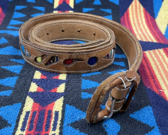 Guatemalan Crafted Colorful Tan Brown Belt Leather South America 36