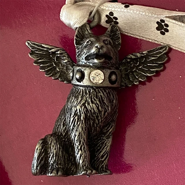 Pewter German Shepherd Angel Ornament Swarovski Crystal Collar Gloria Duchin USA